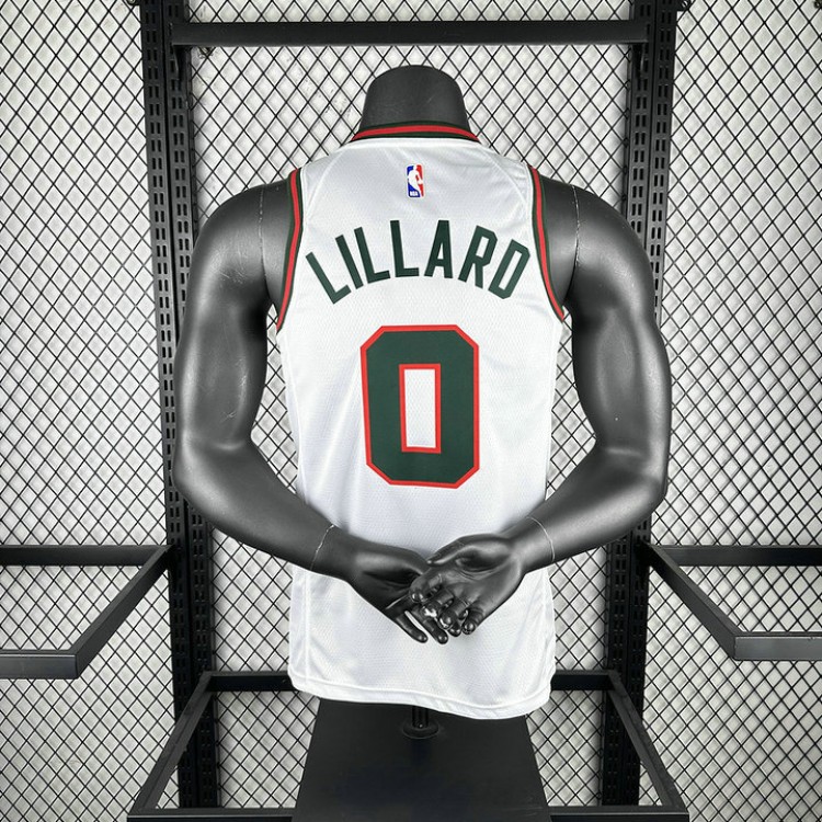 Maglia #0 Lillard Bucks 18-19 retro Bianco