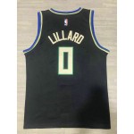 Maglia #0 Lillard Milwaukee Bucks 2022-23 Nero Blu Ricamato