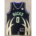 Maglia #0 Lillard Milwaukee Bucks 2022-23 Nero Blu Ricamato