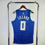 Maglia #0 Lillard Milwaukee Bucks 23-24 city Blu Stampato