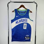 Maglia #0 Lillard Milwaukee Bucks 23-24 city Blu Stampato