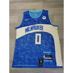 Maglia #0 Lillard Milwaukee Bucks 23-24 city Blu Ricamato