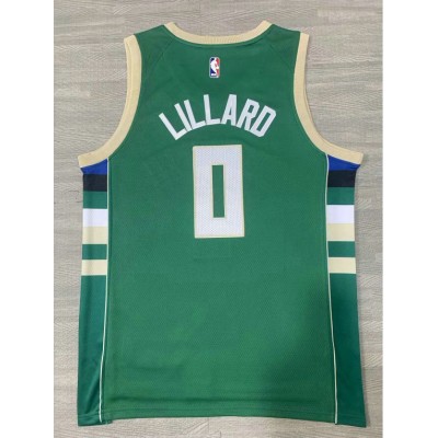 Maglia #0 Lillard Milwaukee Bucks Verde Ricamato