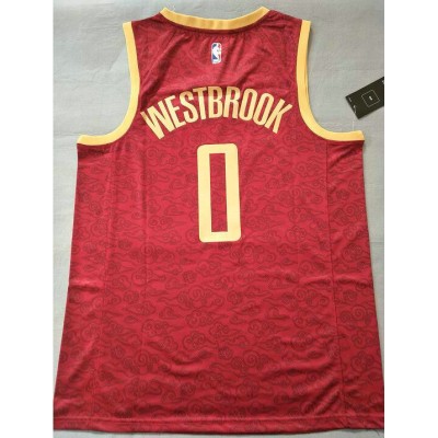 Maglia NBA 0 Westbrook Rockets Rosso Con Chinese