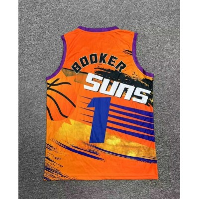 Maglia NBA 1 Booker Suns Hip hop basketball Arancione Stampato