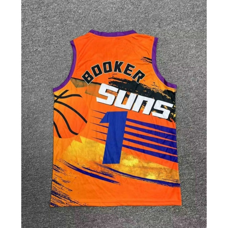 Maglia NBA 1 Booker Suns Hip hop basketball Arancione Stampato