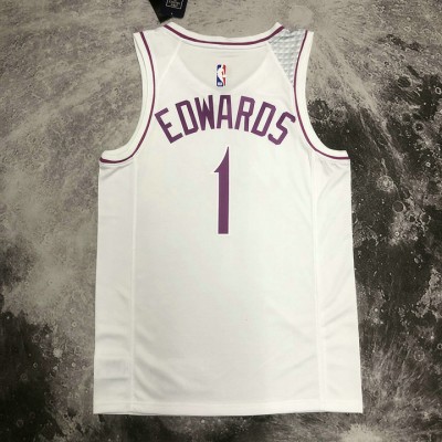 Maglia NBA 1 Edwards Timberwolves 18-19 Earned Bianco Stampato