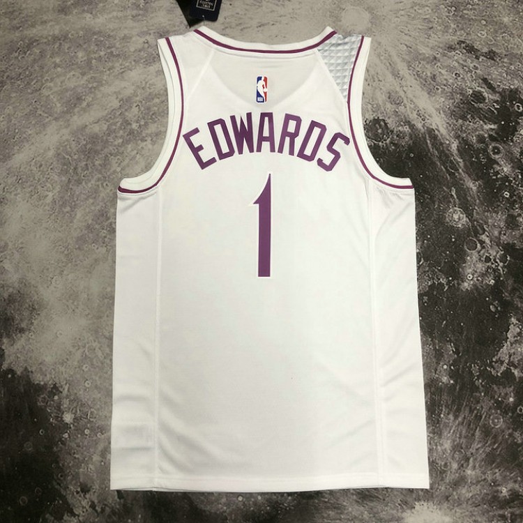 Maglia NBA 1 Edwards Timberwolves 18-19 Earned Bianco Stampato