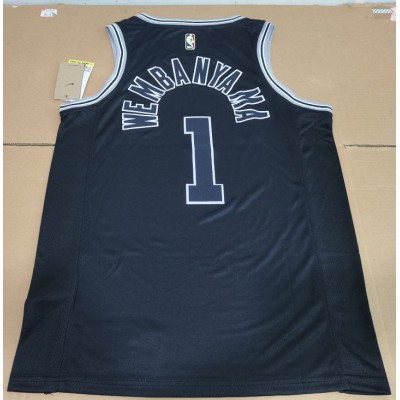 Maglia NBA 1 Wembanyama Spurs 22-23 Classic Nero Con Ricamato logos