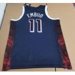 Maglia 11 Embiid 2024 USA Team Blu Navy con stripe Uomo