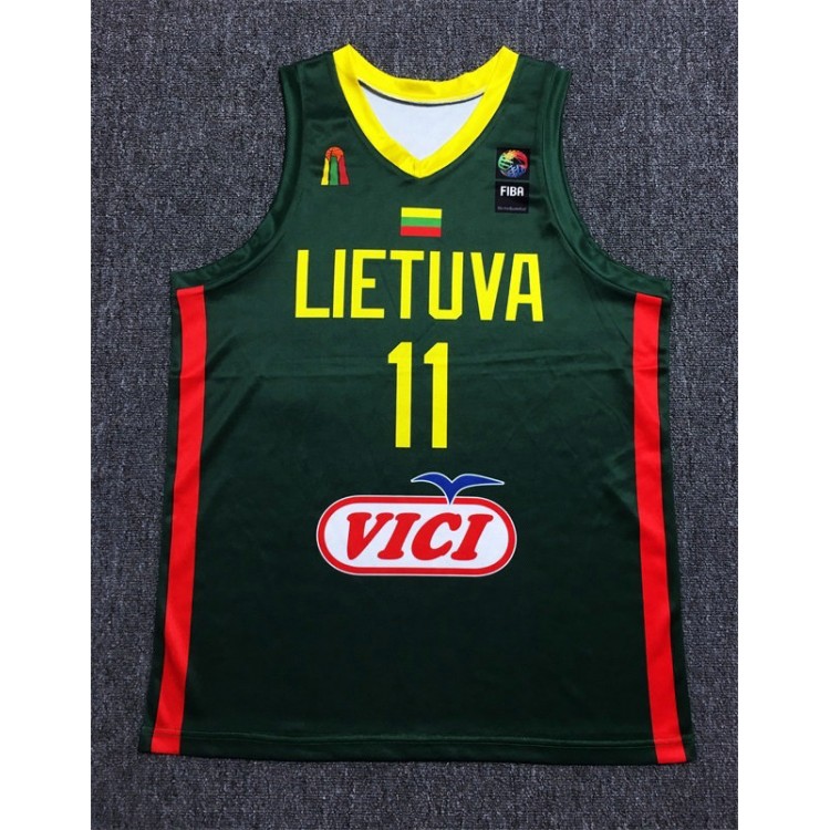 11 Sabonis 2019 FIBA Basketball World Cup Lithuania Team Verde Maglia Uomo