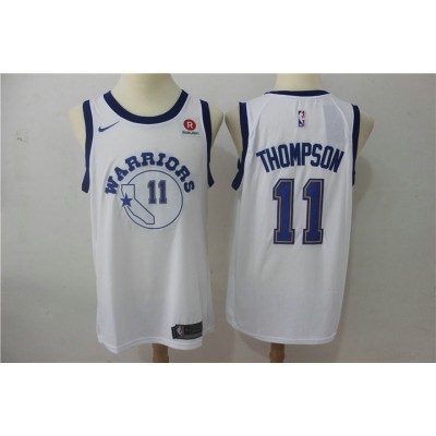 Maglia 11 Thompson 2017-18 Season Warriors Bianco Ricamato