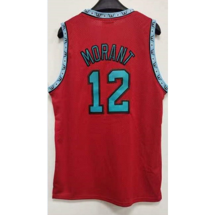 Maglia NBA 12 Morant Grizzlies Retro Rosso Ricamato