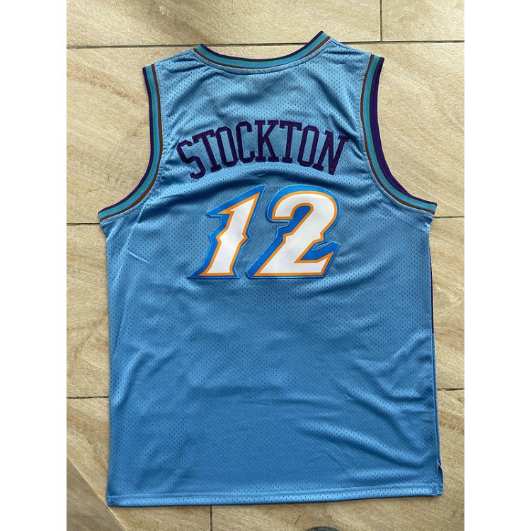 Maglia NBA 12 Stockton Utah Jazz Retro Blu Ricamato