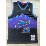 Maglia NBA 12 Stockton Utah Jazz Retro Nero Ricamato