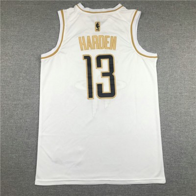 Maglia NBA 13 Harden Rockets Bianco Golden Edition Ricamato