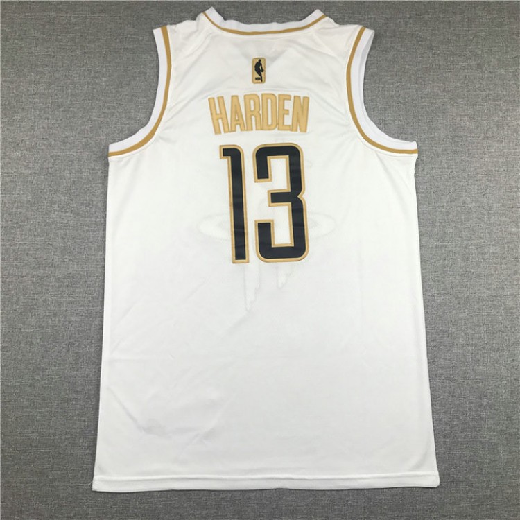 Maglia NBA 13 Harden Rockets Bianco Golden Edition Ricamato