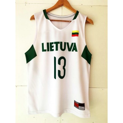 13 Sarunas Jasikevicius 2008 Olympics Lietuva Basketball Maglia Bianco Uomo