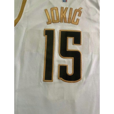 Maglia NBA 15 Jokic Nuggets 23-24 Bianco or Ricamato