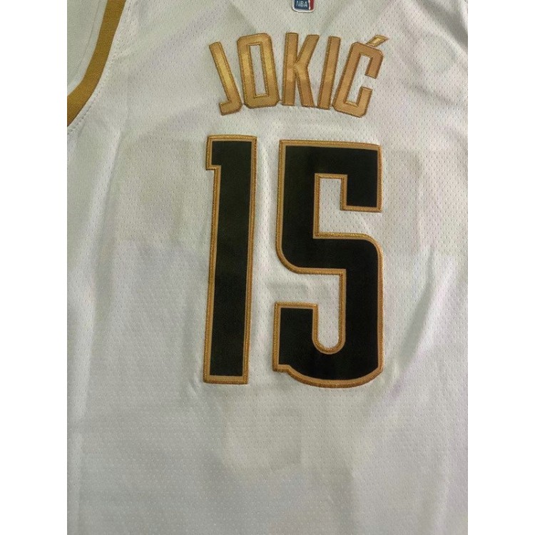 Maglia NBA 15 Jokic Nuggets 23-24 Bianco or Ricamato