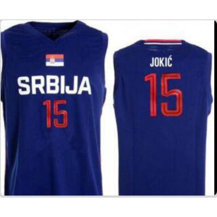 Maglia 15 Jokic Serbia Fiba Blu Stampato