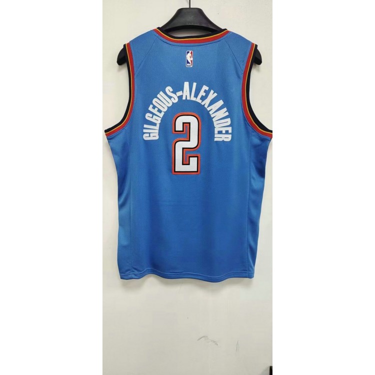 Maglia NBA 2 Gilgeous-Alexander OKC Thunder 22-23 Blu con Toppe Ricamato