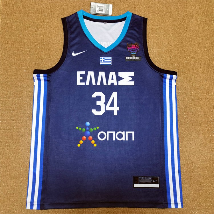 2022 Antetokounmpo G. 34 Team Greece Basketball Maglia Blu Uomo