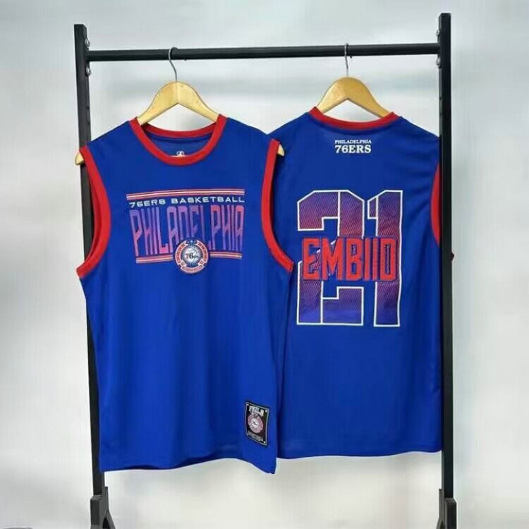 Maglia #21 Embiid 76ers Blu Ricamato