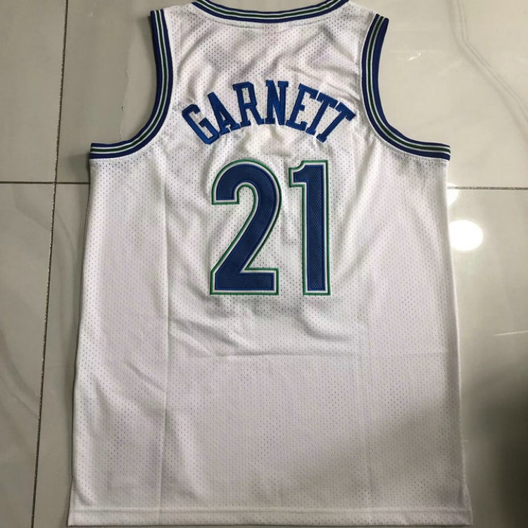 Maglia NBA 21 Kevin Garnett Minnesota Timberwolves 1995-96 Bianco Blu