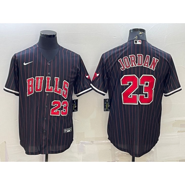 Maglia NBA 23 Jordan Bulls baseball Nero con Striscia