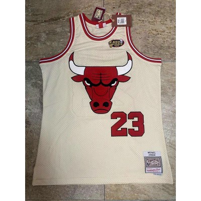 Maglia NBA 23 MICHAEL JORDAN Bulls Mitchell & Ness Autentico Crema Chainstitch