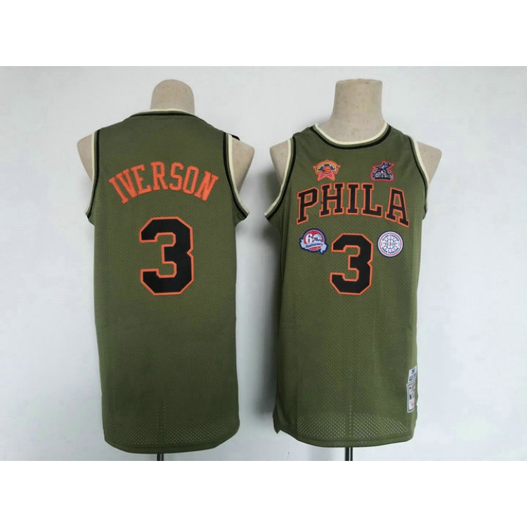 Maglia #3 Allen Iverson 76ers military flight patchs Verde