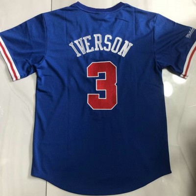 Maglia 3 Allen Iverson Philadelphia 76ers Hardwood Classics Manica Corta Blu