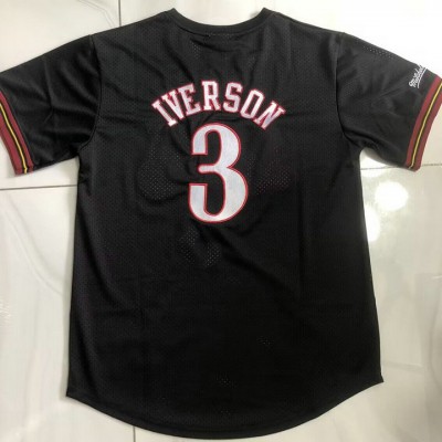 Maglia 3 Allen Iverson Philadelphia 76ers Hardwood Classics Manica Corta Nero