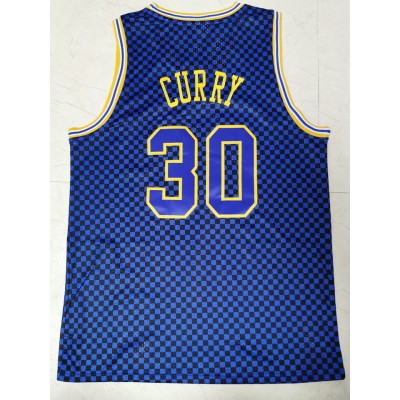 Maglia NBA 30 Curry Checkerboard Blu