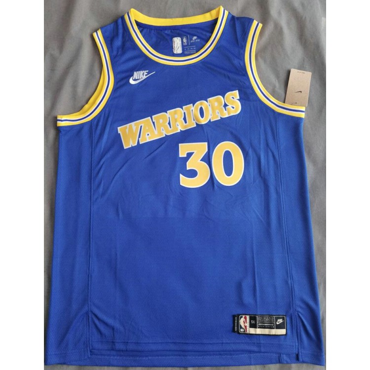 Maglia NBA 30 Curry Warriors 22-23 Retro Blu Con Ricamato logos