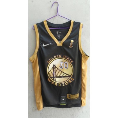 Maglia NBA 30 Curry Warriors Champions Nero or Ricamato