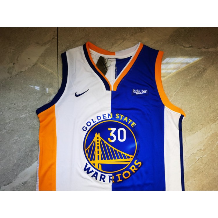 Maglia NBA 30 Curry Warriors splite Blu Bianco Ricamato