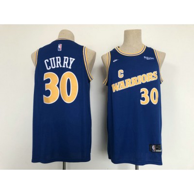 Maglia NBA 30 Curry Warriors Retro Blu Ricamato