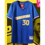 Maglia NBA 30 Curry Warriors Retro Manica Corta Blu Ricamato