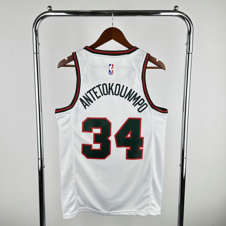 Maglia #34 Antetokounmpo Bucks 18-19 retro Bianco