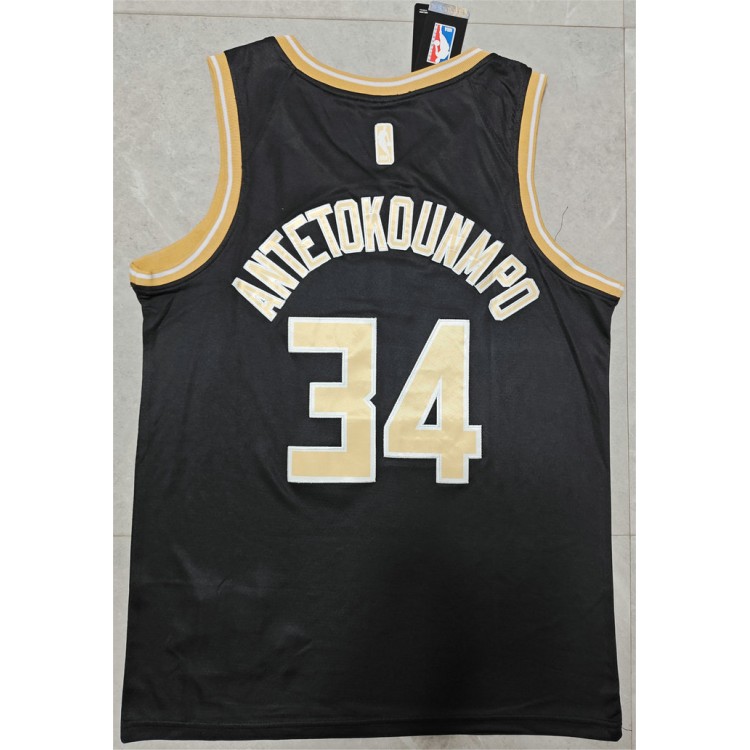 Maglia #34 Antetokounmpo Bucks 24-25 Nero Oro