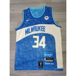 Maglia #34 Antetokounmpo Milwaukee Bucks 23-24 city Blu Ricamato