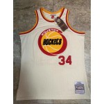 Maglia NBA 34 Hakeem Olajuwon Rockets Autentico Crema Chainstitch