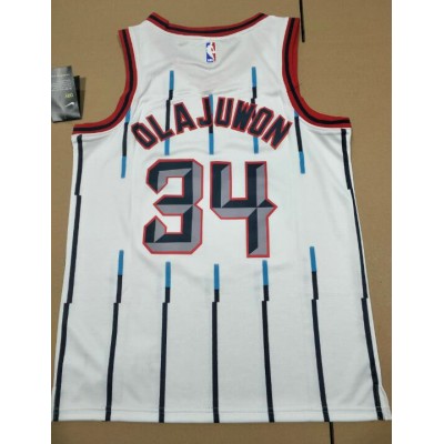 Maglia NBA 34 Olajuwon Rockets retro Bianco Stampato