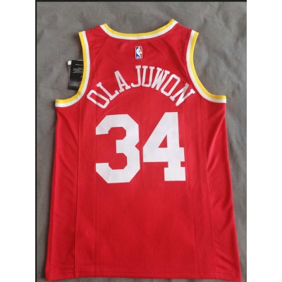 Maglia NBA 34 Olajuwon Rockets Retro Rosso Stampato