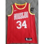 Maglia NBA 34 Olajuwon Rockets Retro Rosso Stampato