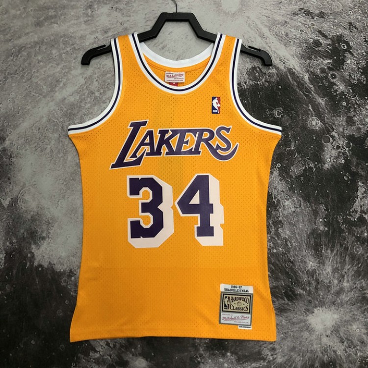 Maglia NBA 34 Shaquille O'neal Lakers 1996-97 Retro Giallo Stampato