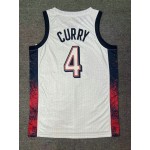 Maglia 4 Curry 2024 USA Team Bianco con stripe Uomo