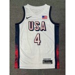 Maglia 4 Curry 2024 USA Team Bianco con stripe Uomo